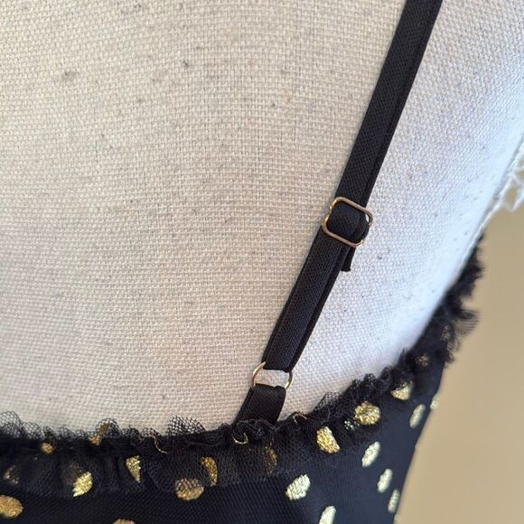 Lulu's Black and Gold Polka Dot Dress - Picture 6 of 7